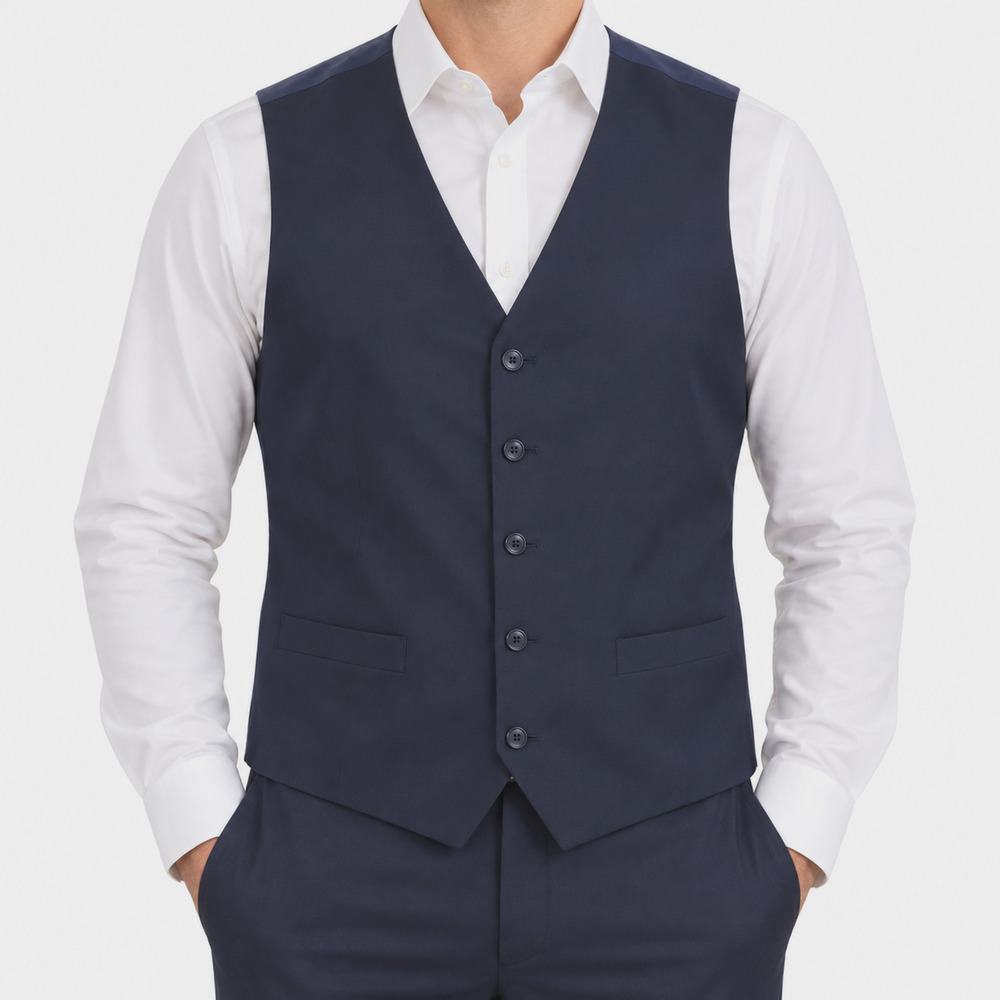 Pronto Uomo Vest Mens XL Navy Blue Wool Suit Separate Formal Dress Platinum